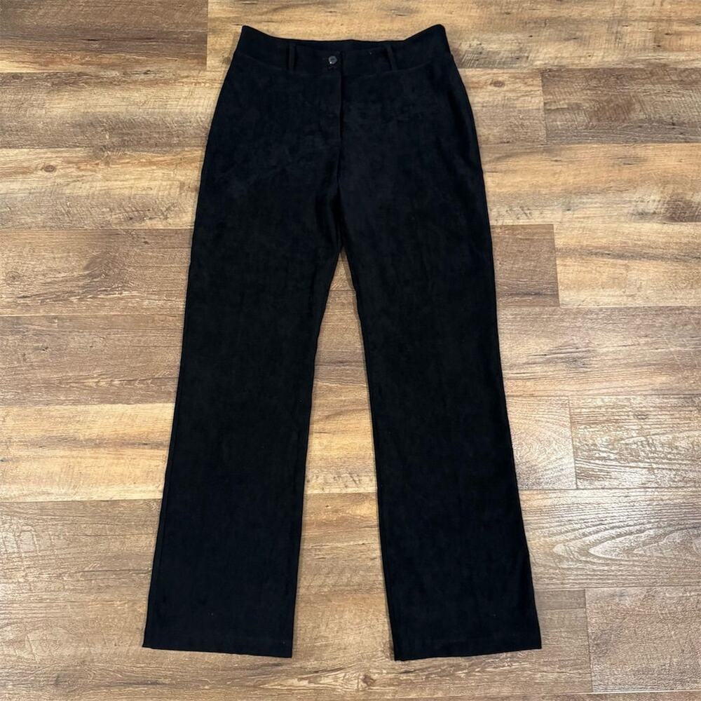 VTG Womens Black Faux Suede Velour Dress Pants Wide Leg 10 Minimalist Office